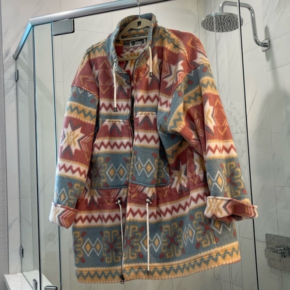 VTG G4000 Pink Tribal Aztec Print Fleece Zip Up Hoodie Size Large - Picture 8 of 8